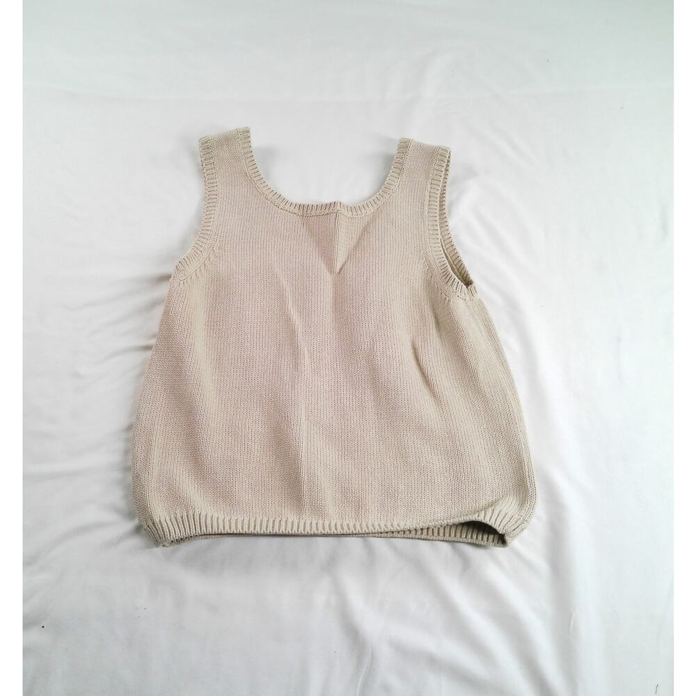 Vintage Jeanne Pierre Cotton Knit Sweater Tank Top Beige Cropped Sleeveless - Picture 3 of 5